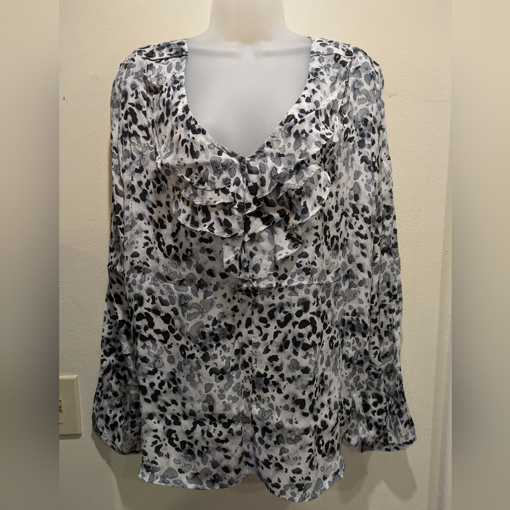 apny Chic Monochrome Ruffle Blouse Size Xl